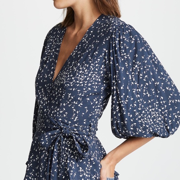 Ganni Tops - GANNI Barra Crepe navy blue wrap shirt with white floral print. Size 36.